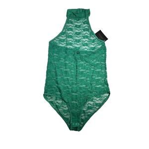 Frederick's of Hollywood Margarita Green Lace Halter Bodysuit - M